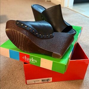 Charles by Charles David Black and Brown Wedge Sandals